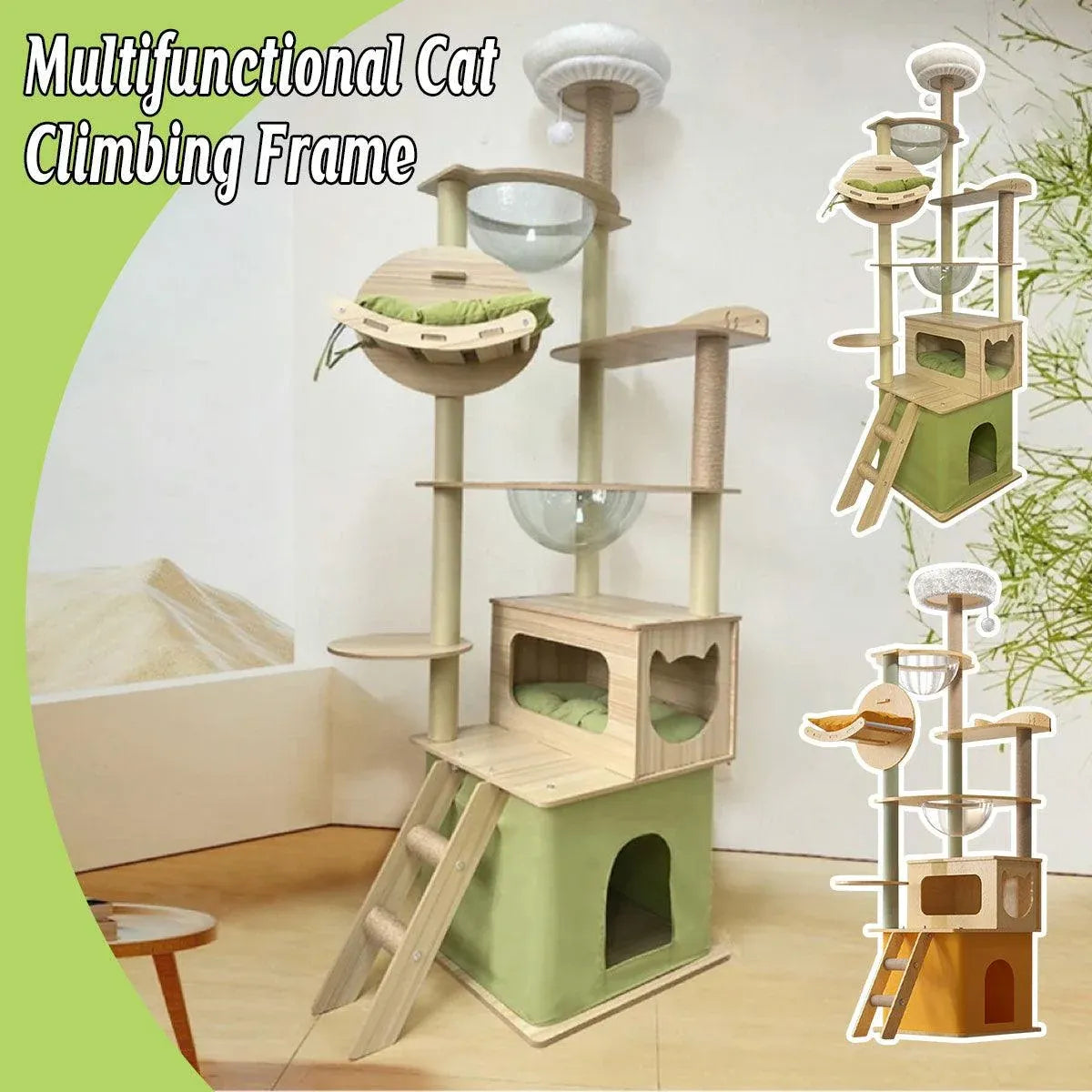 Multi Functional Cat Climbing Tree Tower Stand House Furniture Activity Center - Green