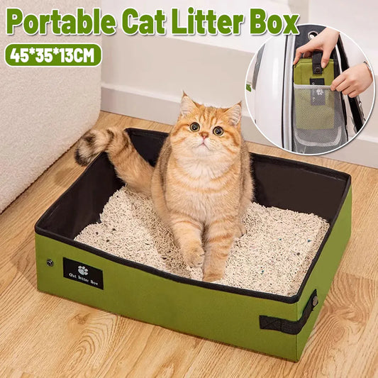 Portable Cat Litter Box Foldable Green Travel Toilet for Car Outdoor Pet Use