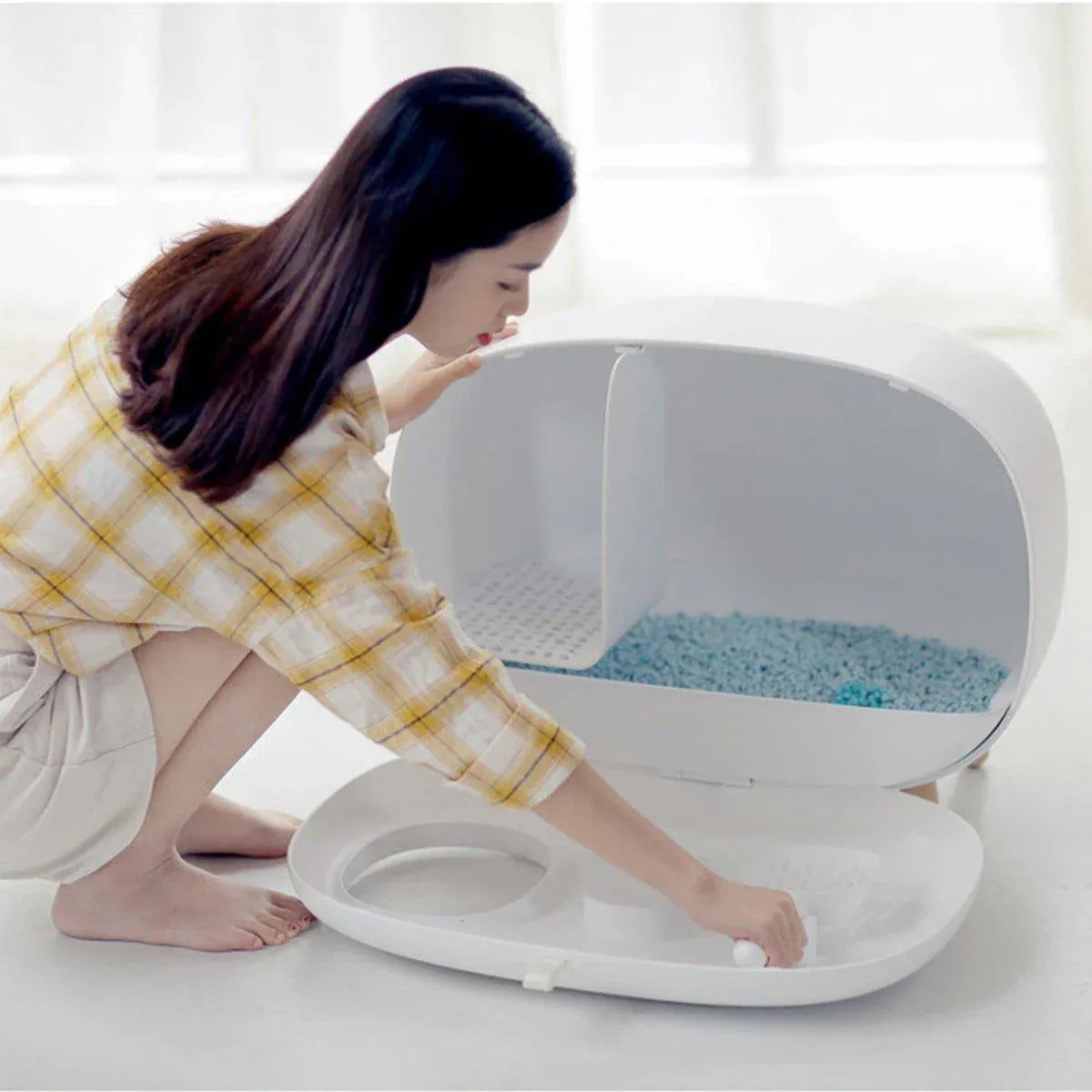 Cat Litter Box Semi-closed Cat Supplies Cat Toilet Drawer Large Cat Litter Box - White