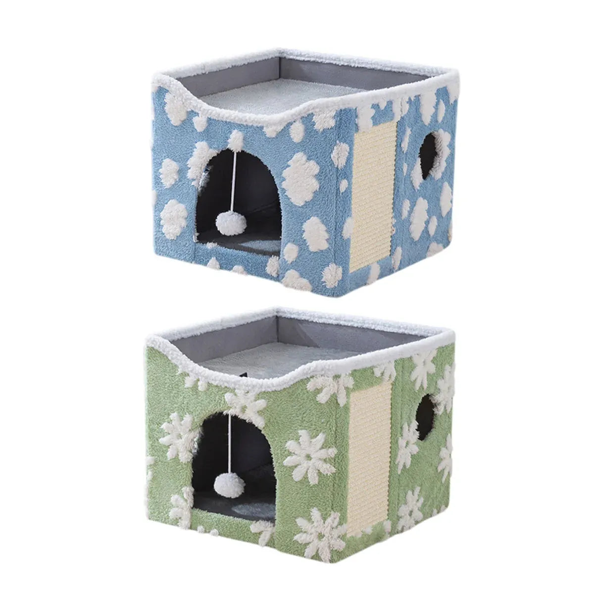 Cat Bed Foldable Double Layer Upper Lower Pet House Sleeping Nest Cushion - Green