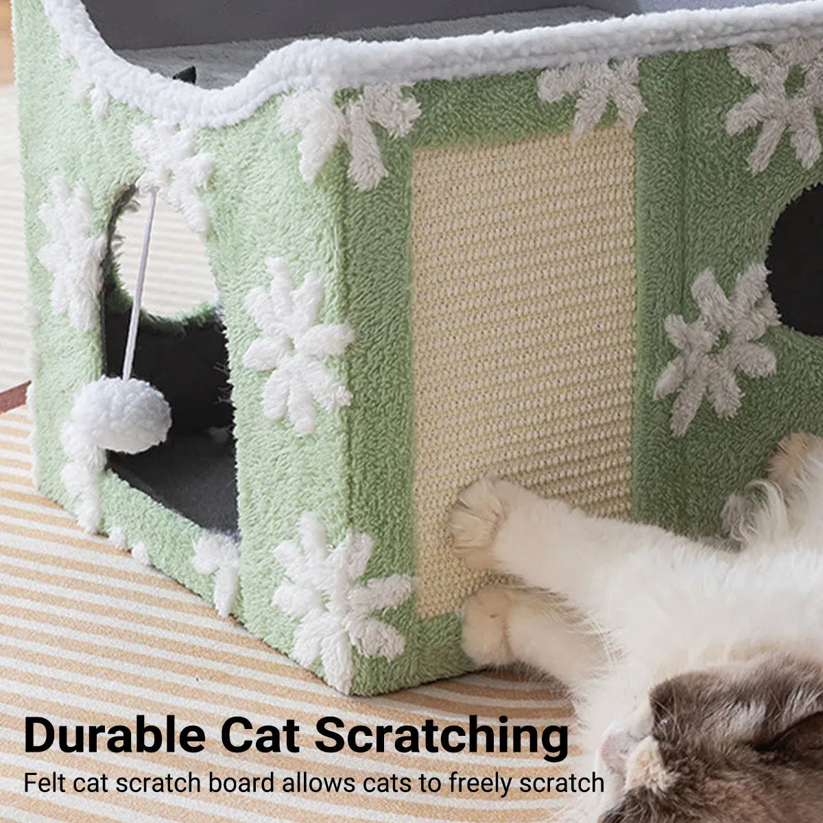 Cat Bed Foldable Double Layer Upper Lower Pet House Sleeping Nest Cushion - Green