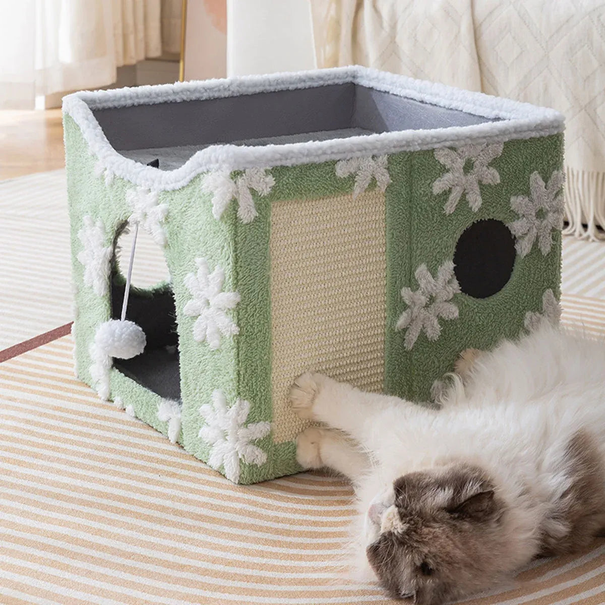Cat Bed Foldable Double Layer Upper Lower Pet House Sleeping Nest Cushion - Green
