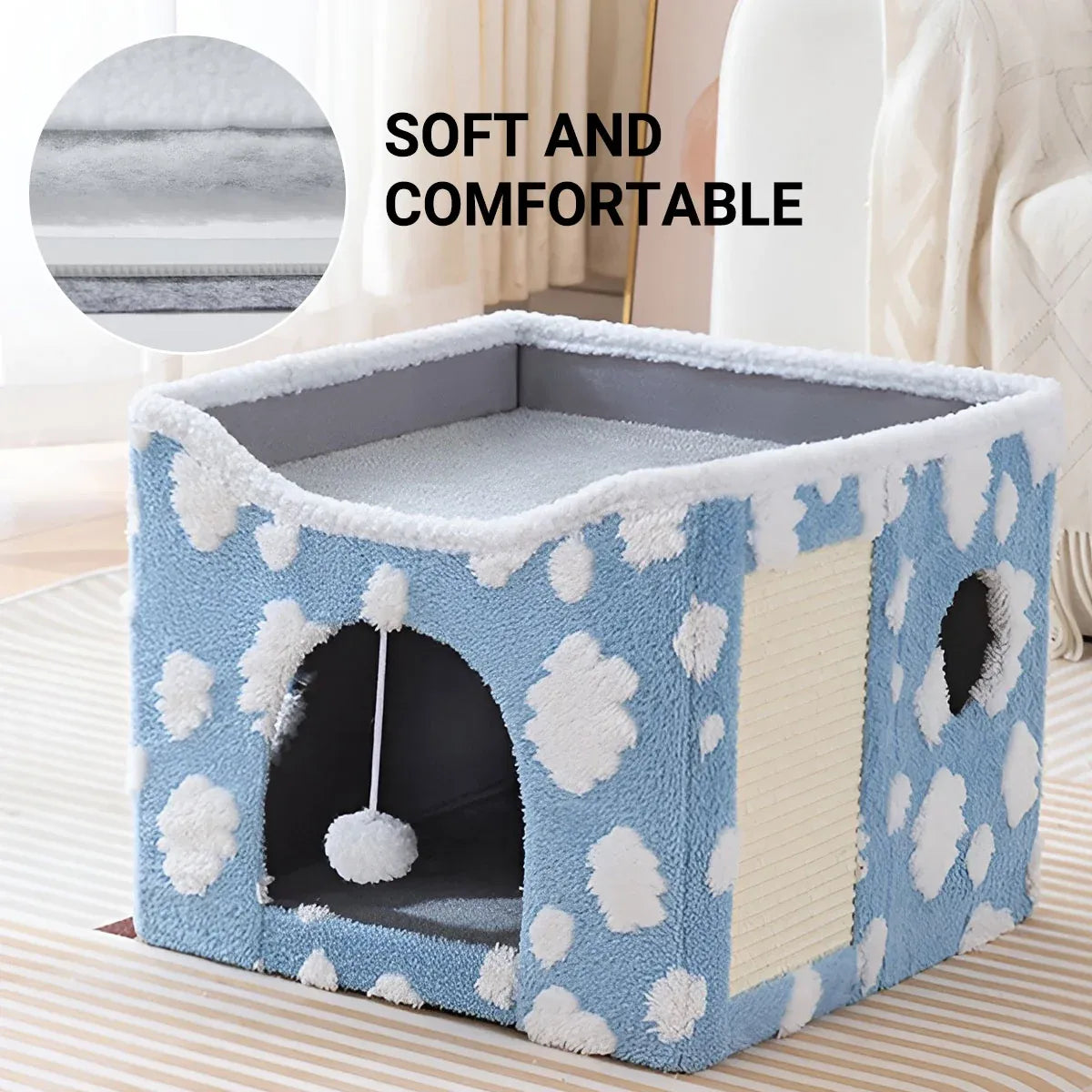 Cat Bed Foldable Double Layer Upper Lower Pet House Sleeping Nest Cushion - Green