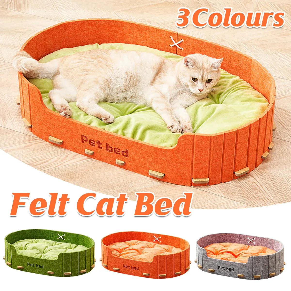 Pet Sleeping Bed Felt Cat Nest Warm Dog Bed Soft Indoor Cushion Removable Design - Grey