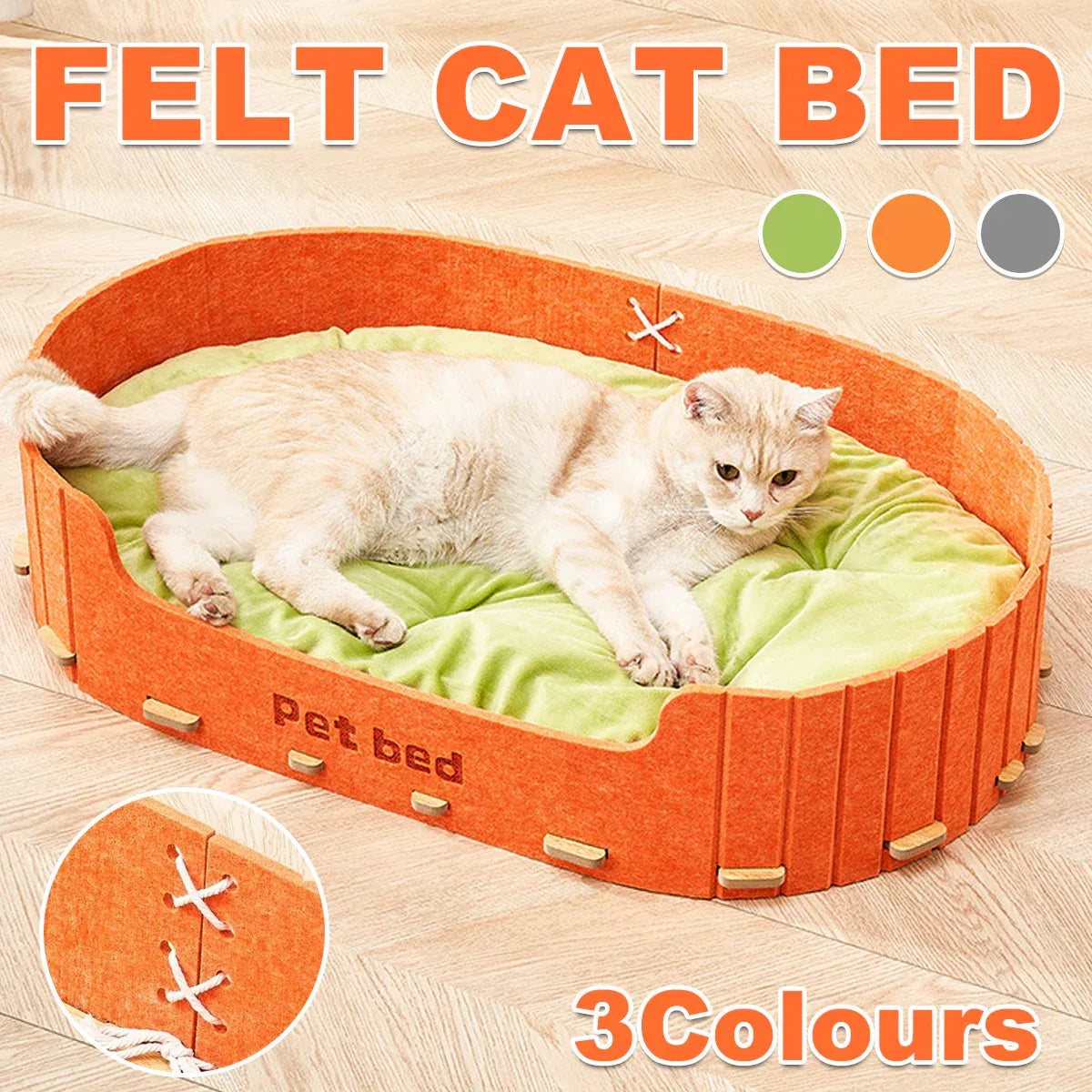 Pet Sleeping Bed Felt Cat Nest Warm Dog Bed Soft Indoor Cushion Removable Design - Orange