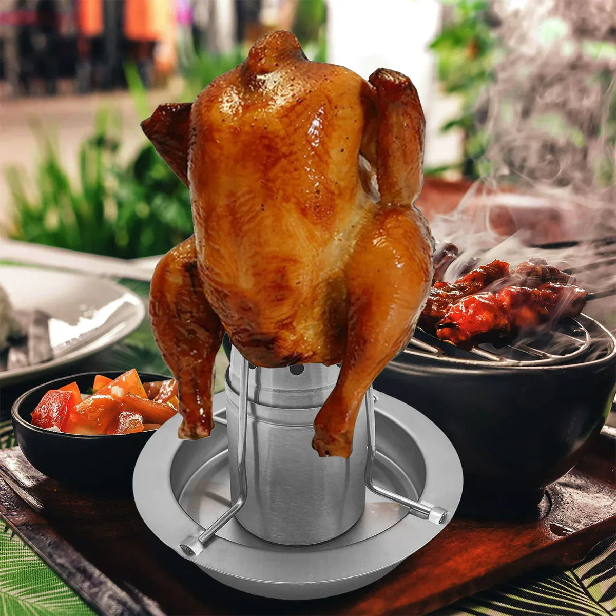 Stainless Steel Chicken Grill Outdoor BBQ Roaster Rack Portable Multi Functional