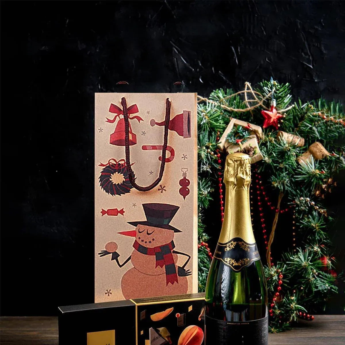 20PCS Christmas Wine Bottle Gift Bags Kraft Paper Red Wine Bag Holiday Set - Christmas Snowman