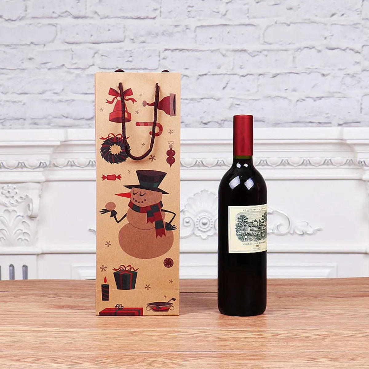 20PCS Christmas Wine Bottle Gift Bags Kraft Paper Red Wine Bag Holiday Set - Christmas Snowman