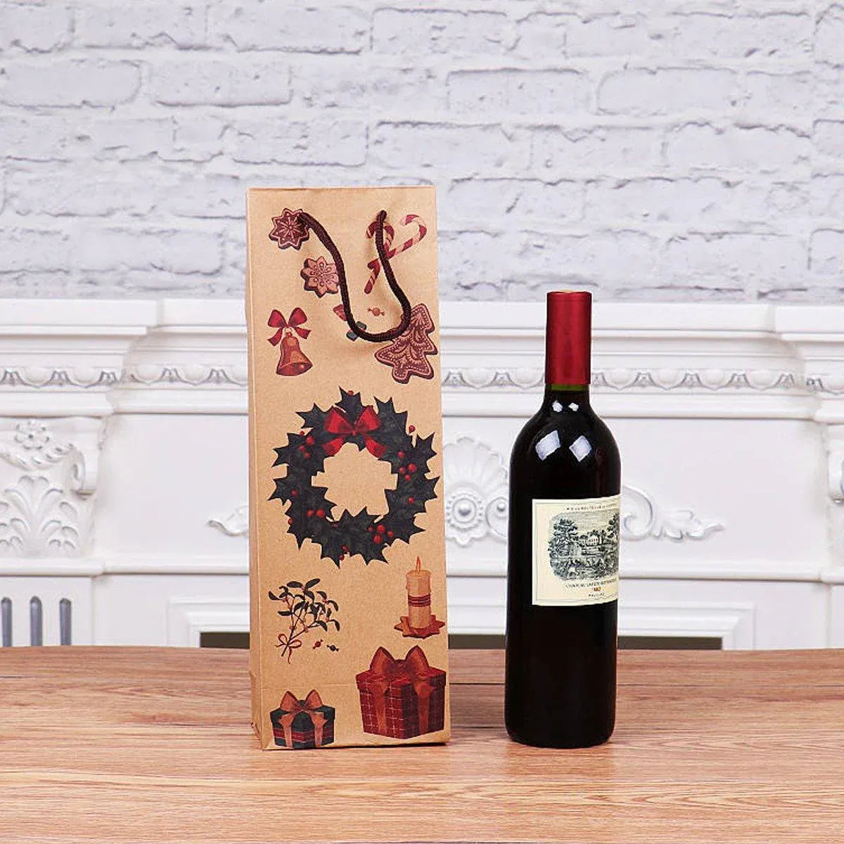 20PCS Christmas Wine Bottle Gift Bags Kraft Paper Red Wine Bag Holiday Set - Christmas Snowman