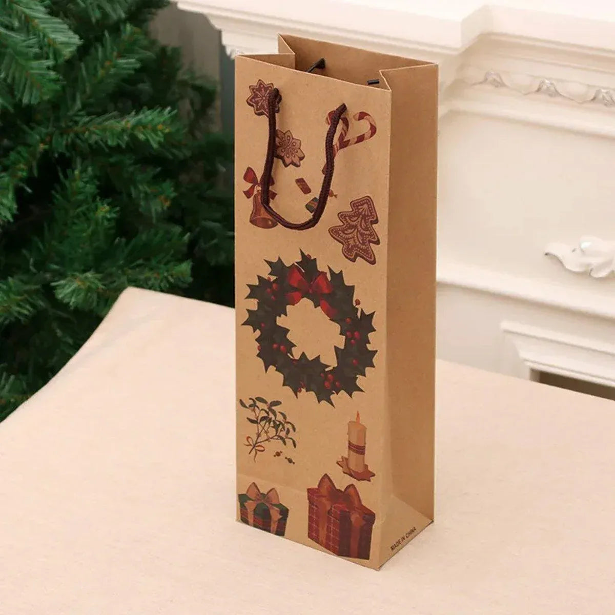 20PCS Christmas Wine Bottle Gift Bags Kraft Paper Red Wine Bag Holiday Set - Christmas Snowman