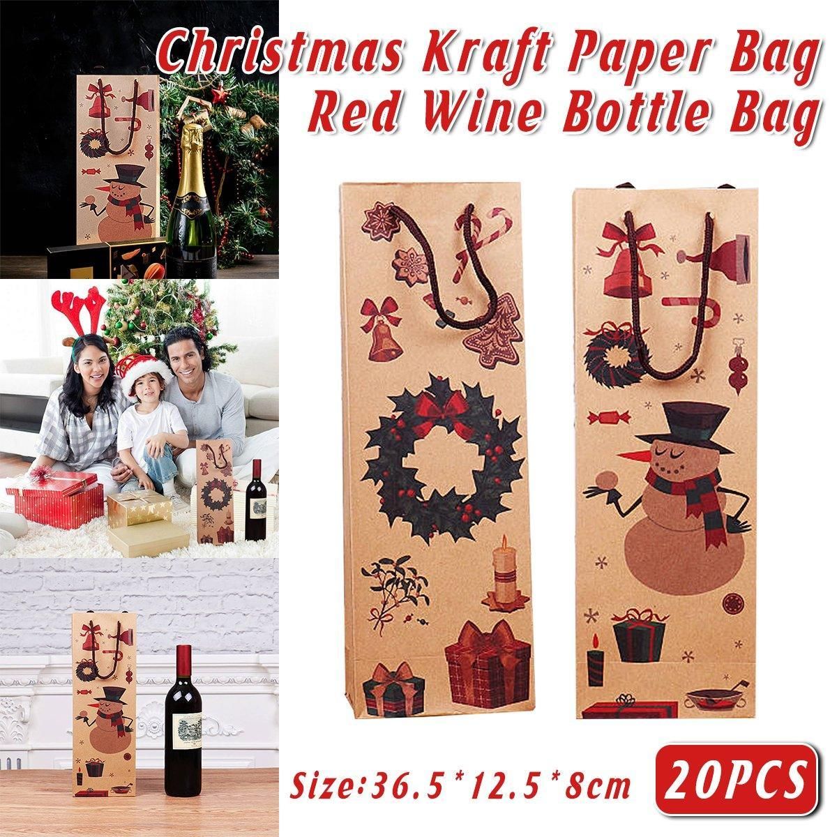 20PCS Christmas Wine Bottle Gift Bags Kraft Paper Red Wine Bag Holiday Set - Christmas Wreath