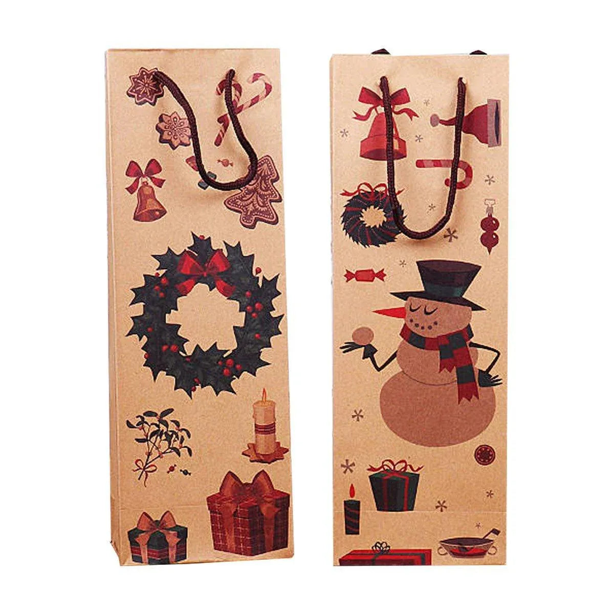 20PCS Christmas Wine Bottle Gift Bags Kraft Paper Red Wine Bag Holiday Set - Christmas Wreath