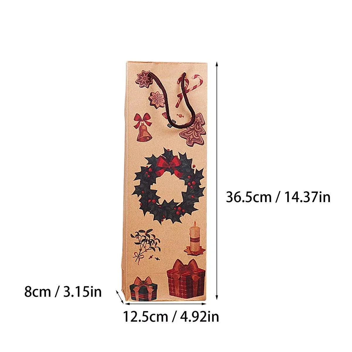 20PCS Christmas Wine Bottle Gift Bags Kraft Paper Red Wine Bag Holiday Set - Christmas Wreath