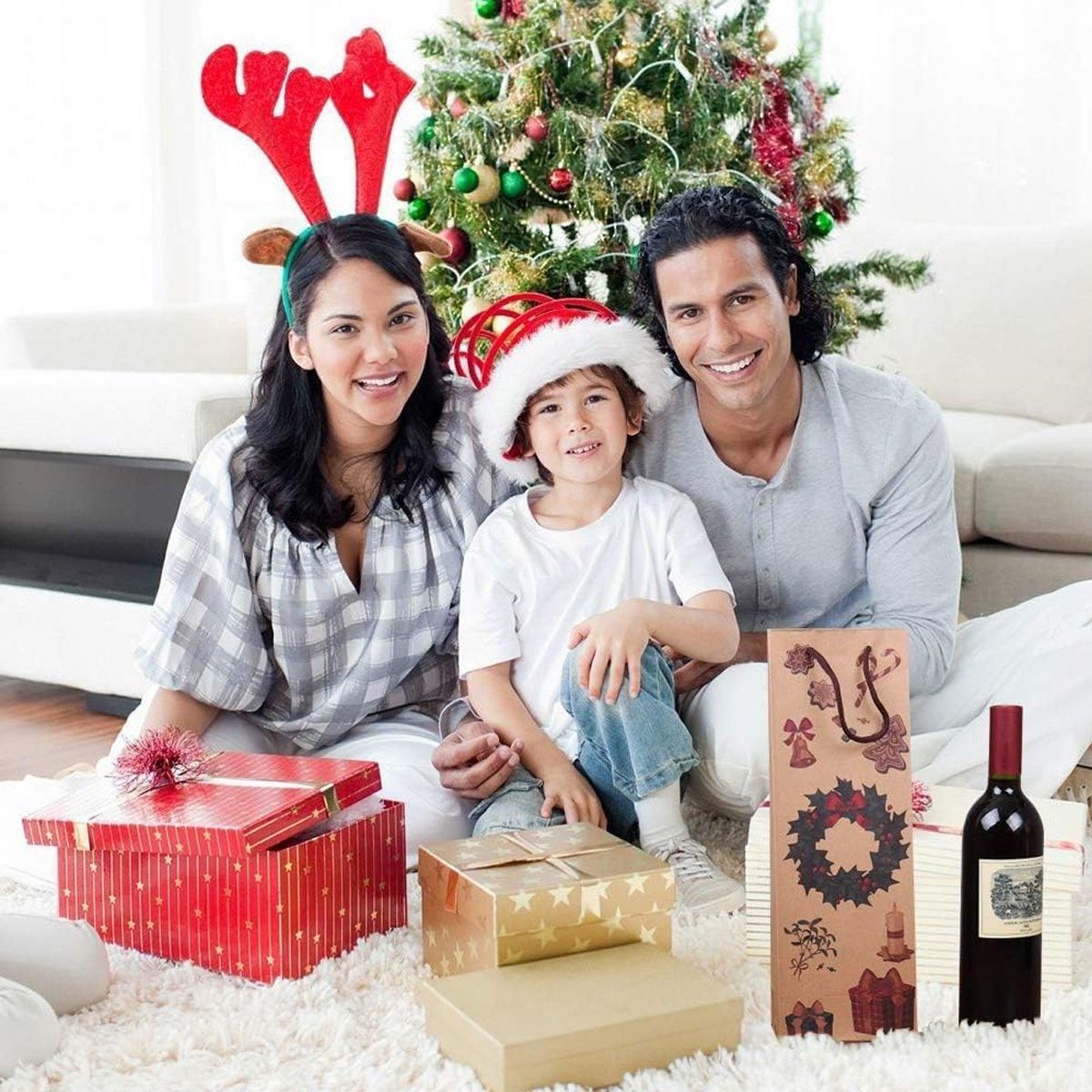 20PCS Christmas Wine Bottle Gift Bags Kraft Paper Red Wine Bag Holiday Set - Christmas Wreath