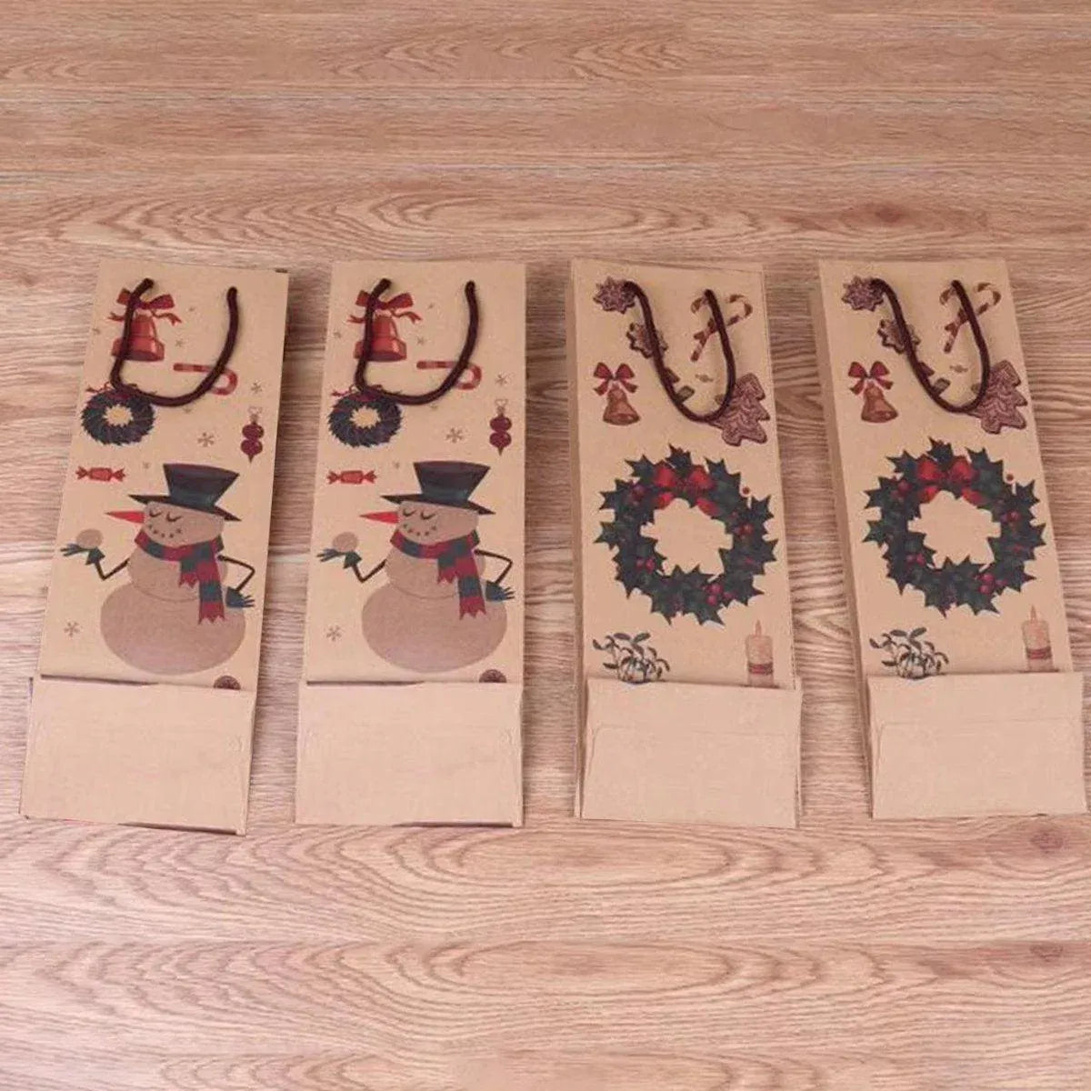 20PCS Christmas Wine Bottle Gift Bags Kraft Paper Red Wine Bag Holiday Set - Christmas Wreath