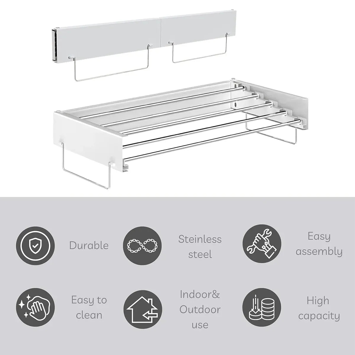 Wall Mount Foldable Clothes Drying Rack Sturdy Material Space Saving Balck/White - Black