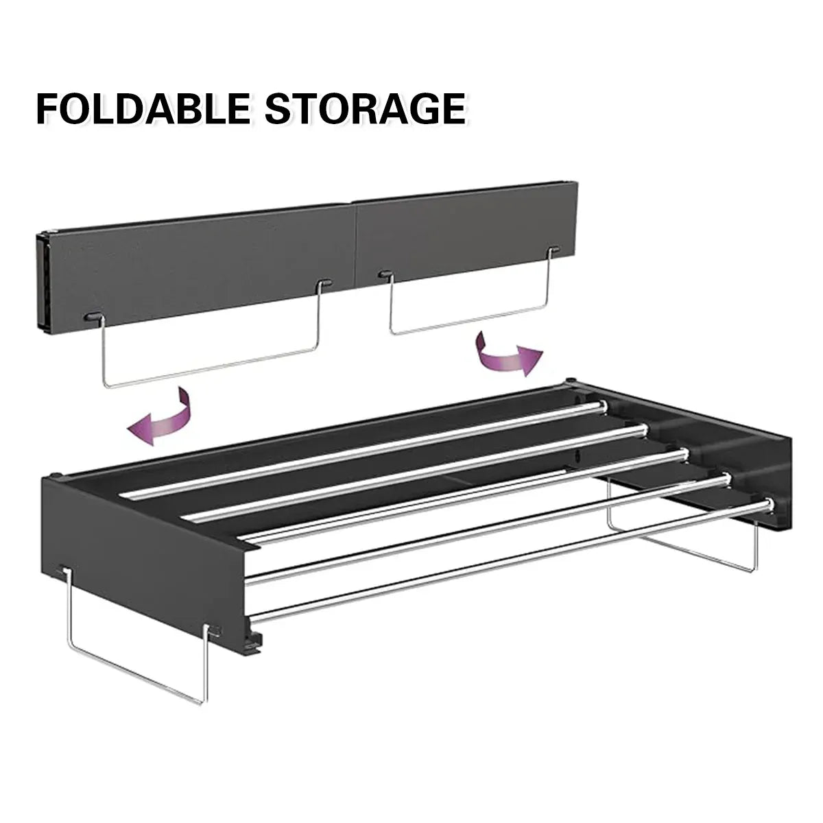 Wall Mount Foldable Clothes Drying Rack Sturdy Material Space Saving Balck/White - Black