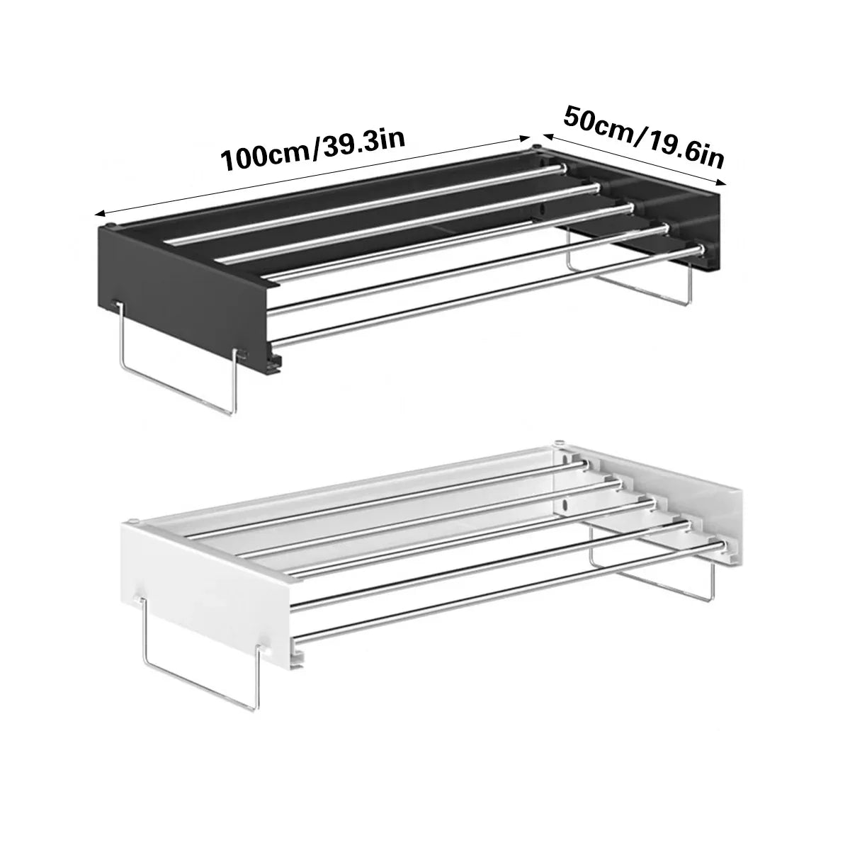Wall Mount Foldable Clothes Drying Rack Sturdy Material Space Saving Balck/White - White