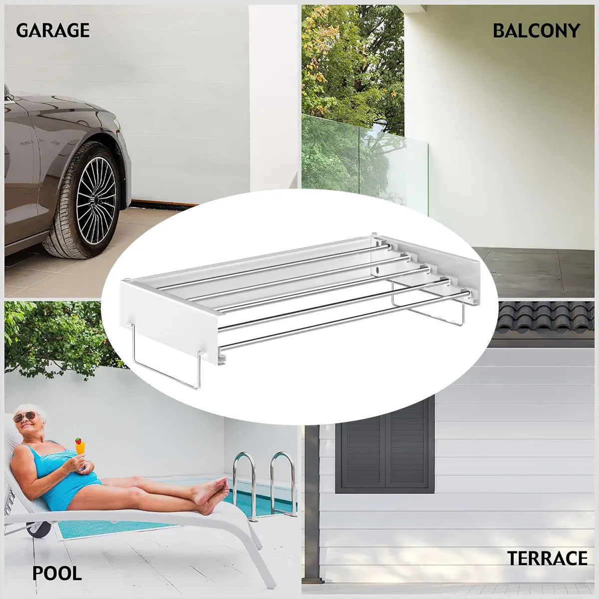 Wall Mount Foldable Clothes Drying Rack Sturdy Material Space Saving Balck/White - White