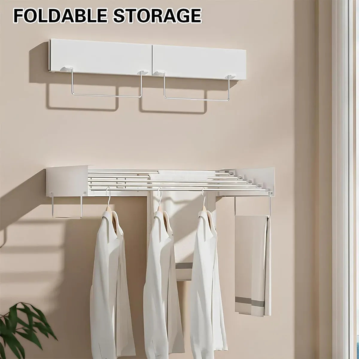 Wall Mount Foldable Clothes Drying Rack Sturdy Material Space Saving Balck/White - White