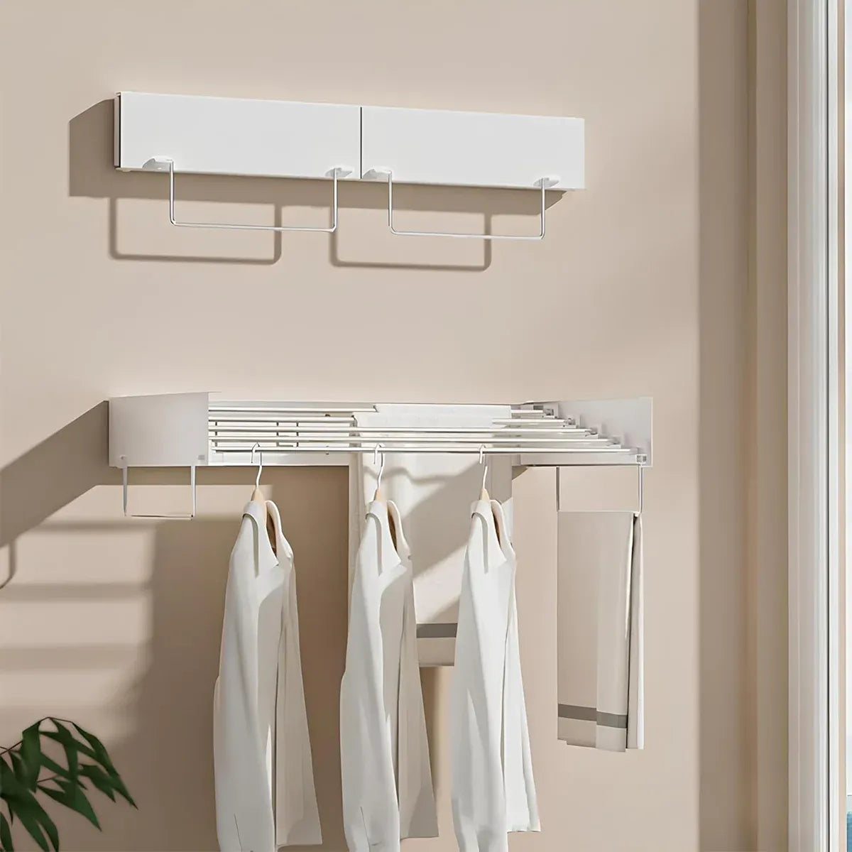 Wall Mount Foldable Clothes Drying Rack Sturdy Material Space Saving Balck/White - White