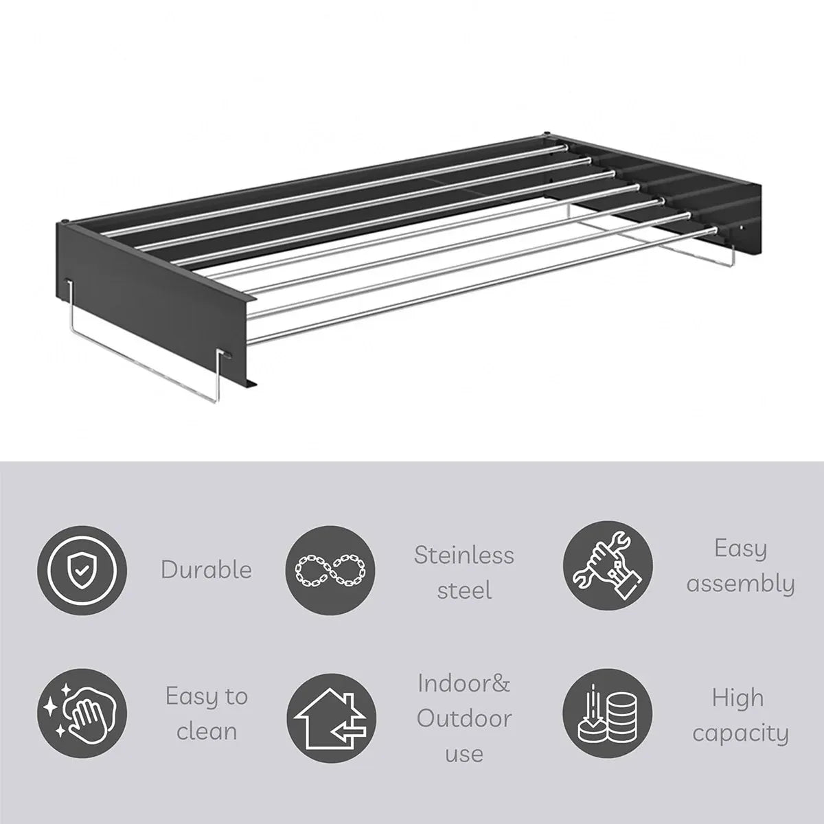 Invisible Wall Mounted Indoor Foldable Clothes Drying Rack Space Saving Home - Black