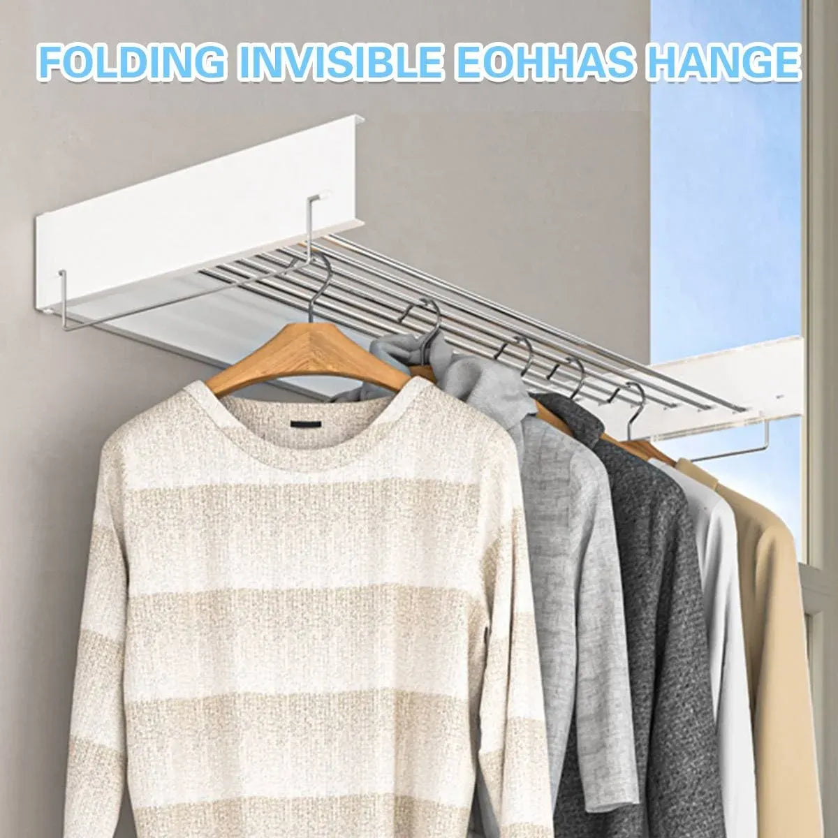 Invisible Wall Mounted Indoor Foldable Clothes Drying Rack Space Saving Home - Black