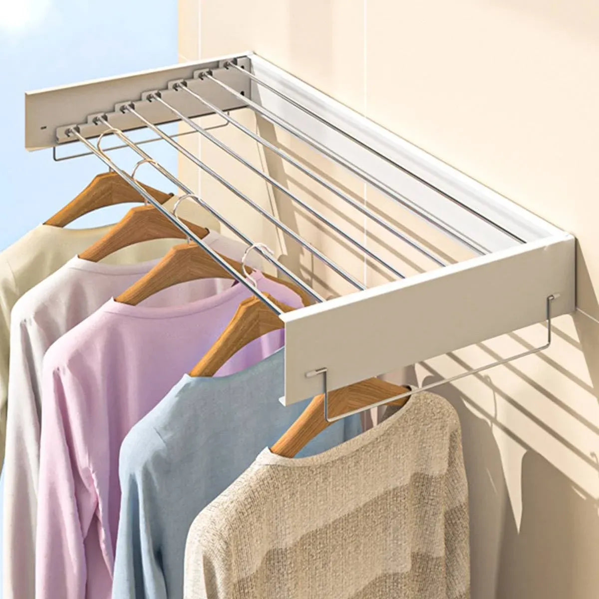Invisible Wall Mounted Indoor Foldable Clothes Drying Rack Space Saving Home - Black
