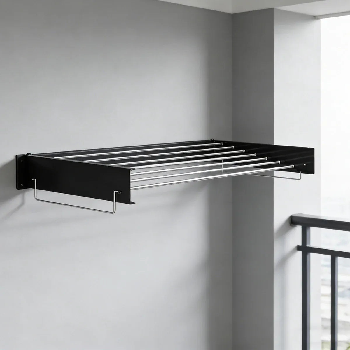 Invisible Wall Mounted Indoor Foldable Clothes Drying Rack Space Saving Home - Black