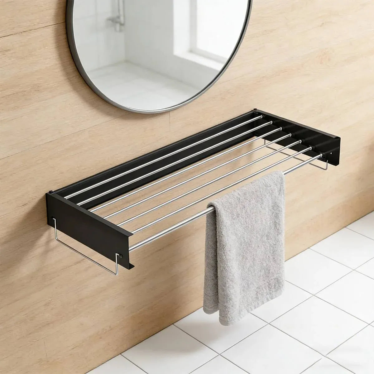 Invisible Wall Mounted Indoor Foldable Clothes Drying Rack Space Saving Home - Black