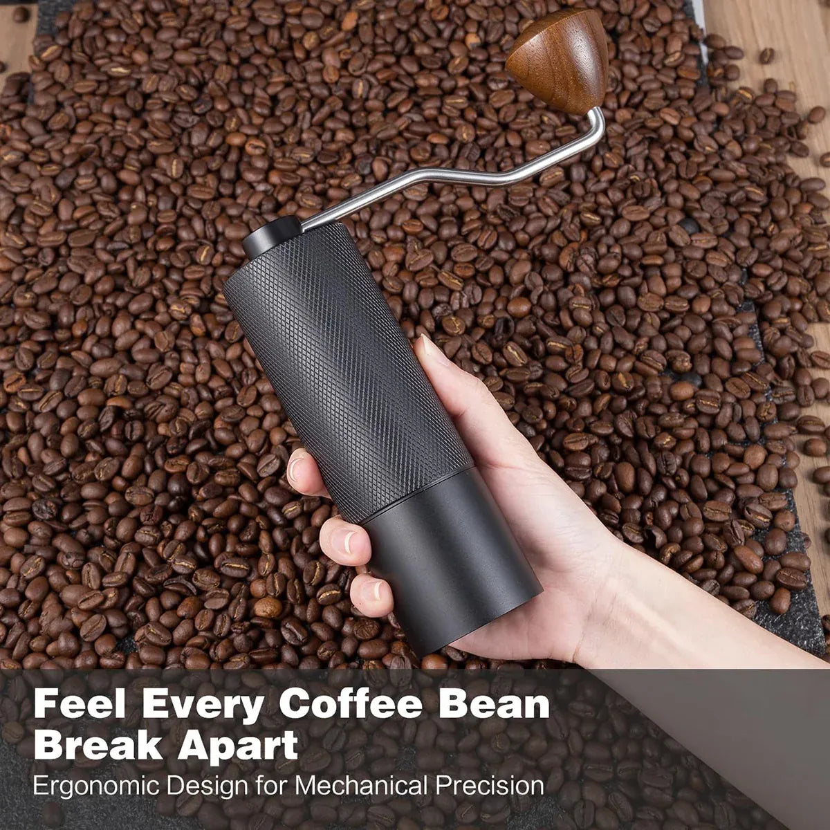 Hand Crank Coffee Grinder for Home Travel Stainless Steel Durable Easy Clean - Black