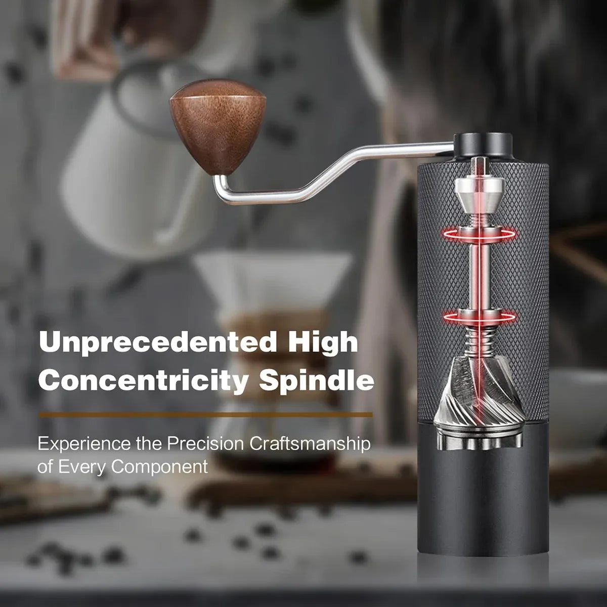 Hand Crank Coffee Grinder for Home Travel Stainless Steel Durable Easy Clean - Grey