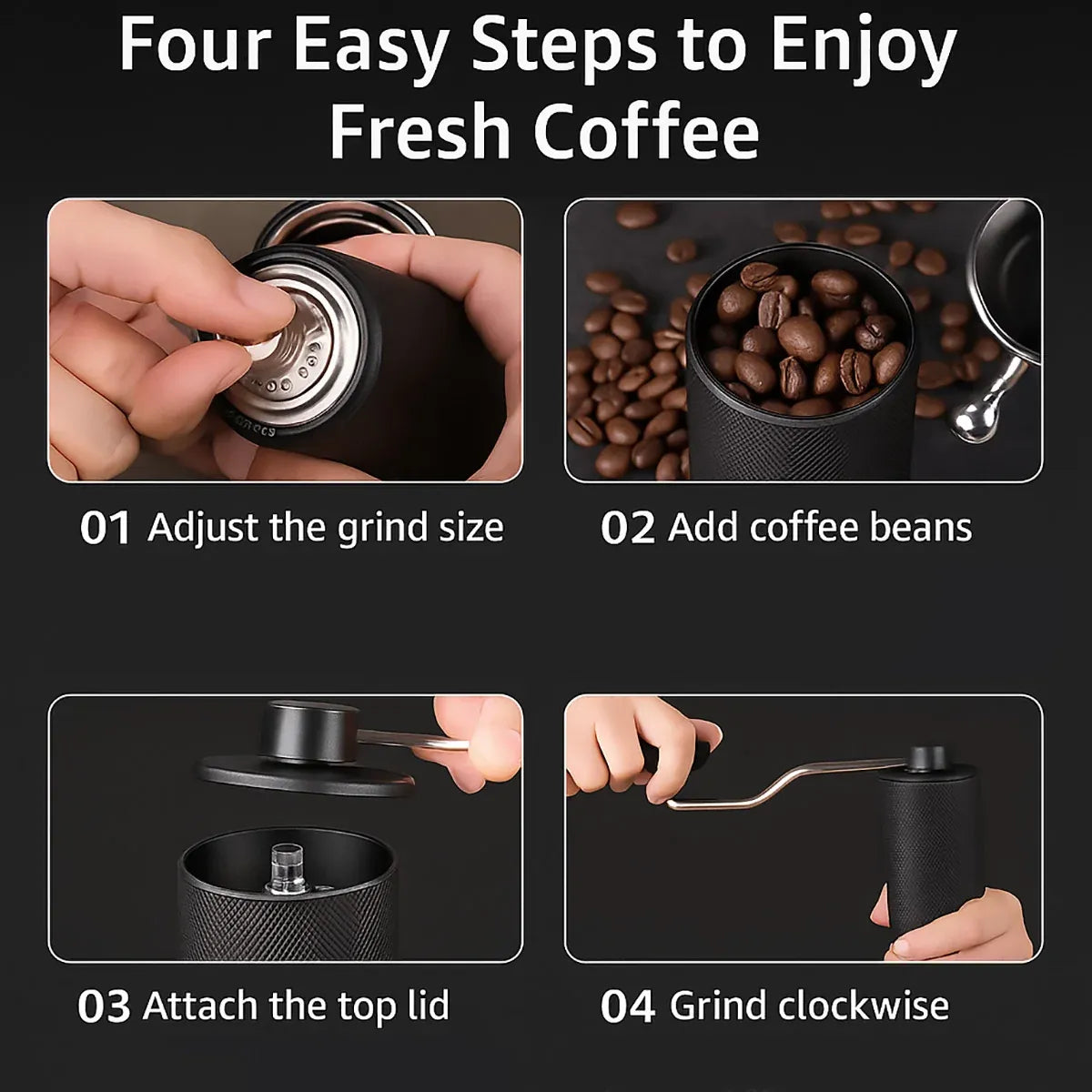 Hand Crank Coffee Grinder for Home Travel Stainless Steel Durable Easy Clean - Grey