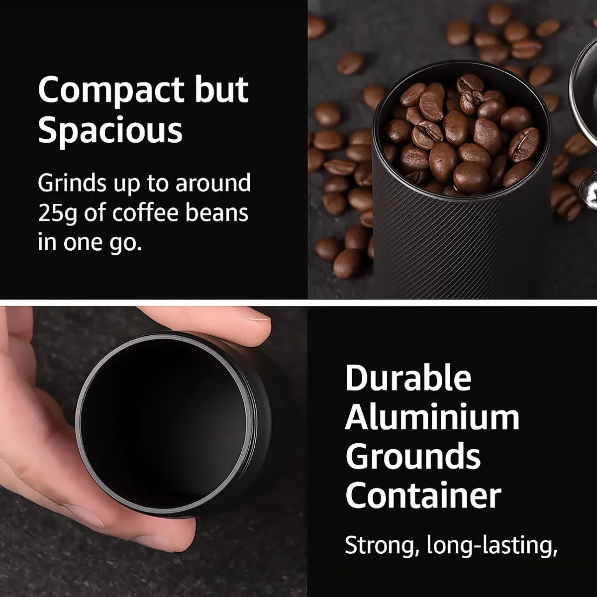 Hand Crank Coffee Grinder for Home Travel Stainless Steel Durable Easy Clean - Grey