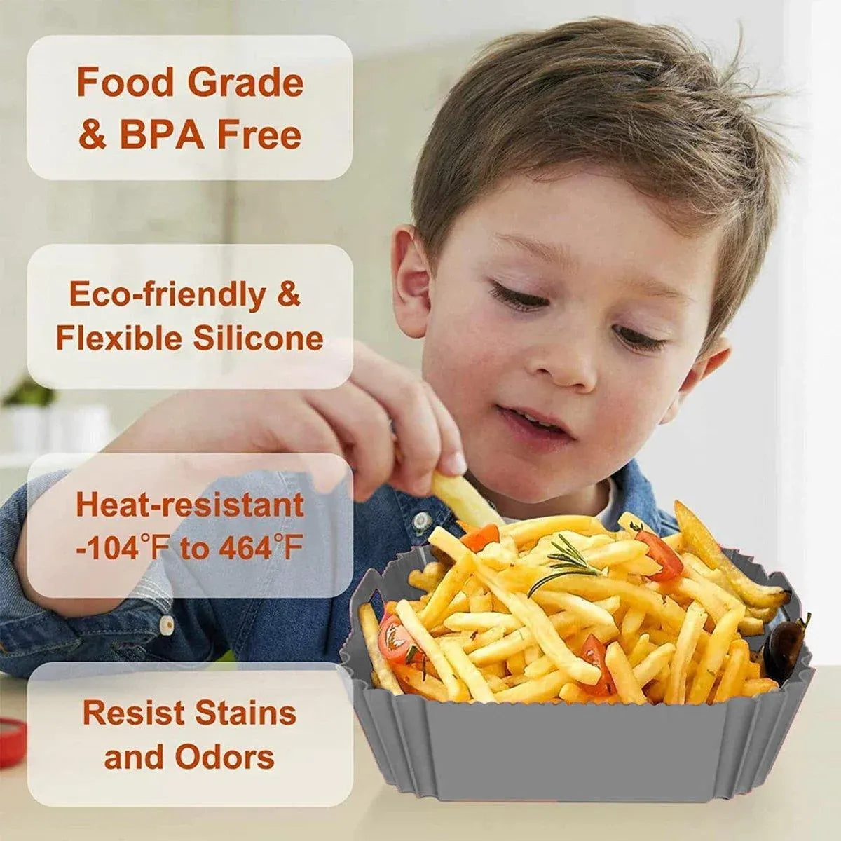 Air Fryer Silicone Pot Basket Liner Non Stick Reusable Baking Tray Accessories - Grey
