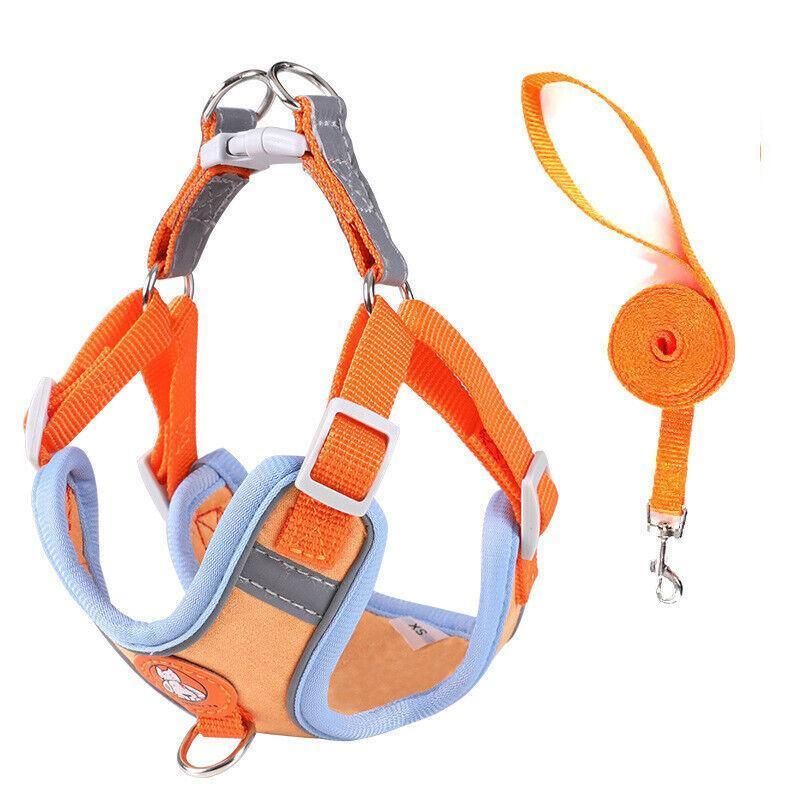 Dog Harness Cat Lead Puppy Leash Vest Mesh Breathe Adjustable Braces Small Pet Orange - XS