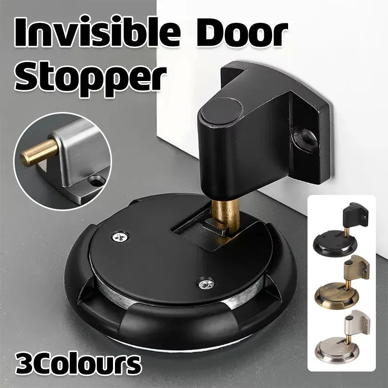 Push Lock Door Stop Floor Mounted Mechanical Door Holder Zinc Alloy - Brushed Silver