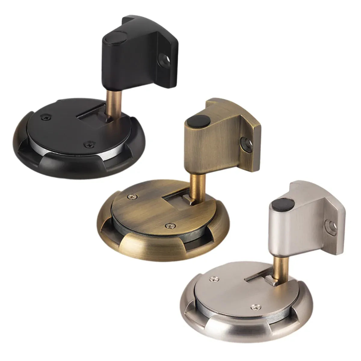 Push Lock Door Stop Floor Mounted Mechanical Door Holder Zinc Alloy - Brushed Silver