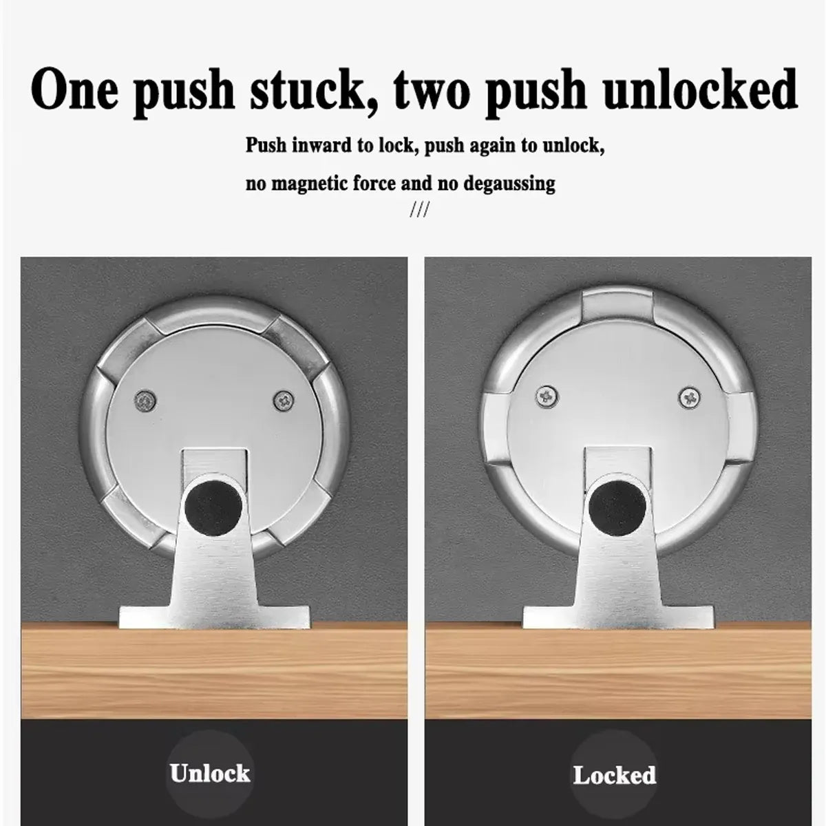 Push Lock Door Stop Floor Mounted Mechanical Door Holder Zinc Alloy - Brushed Silver