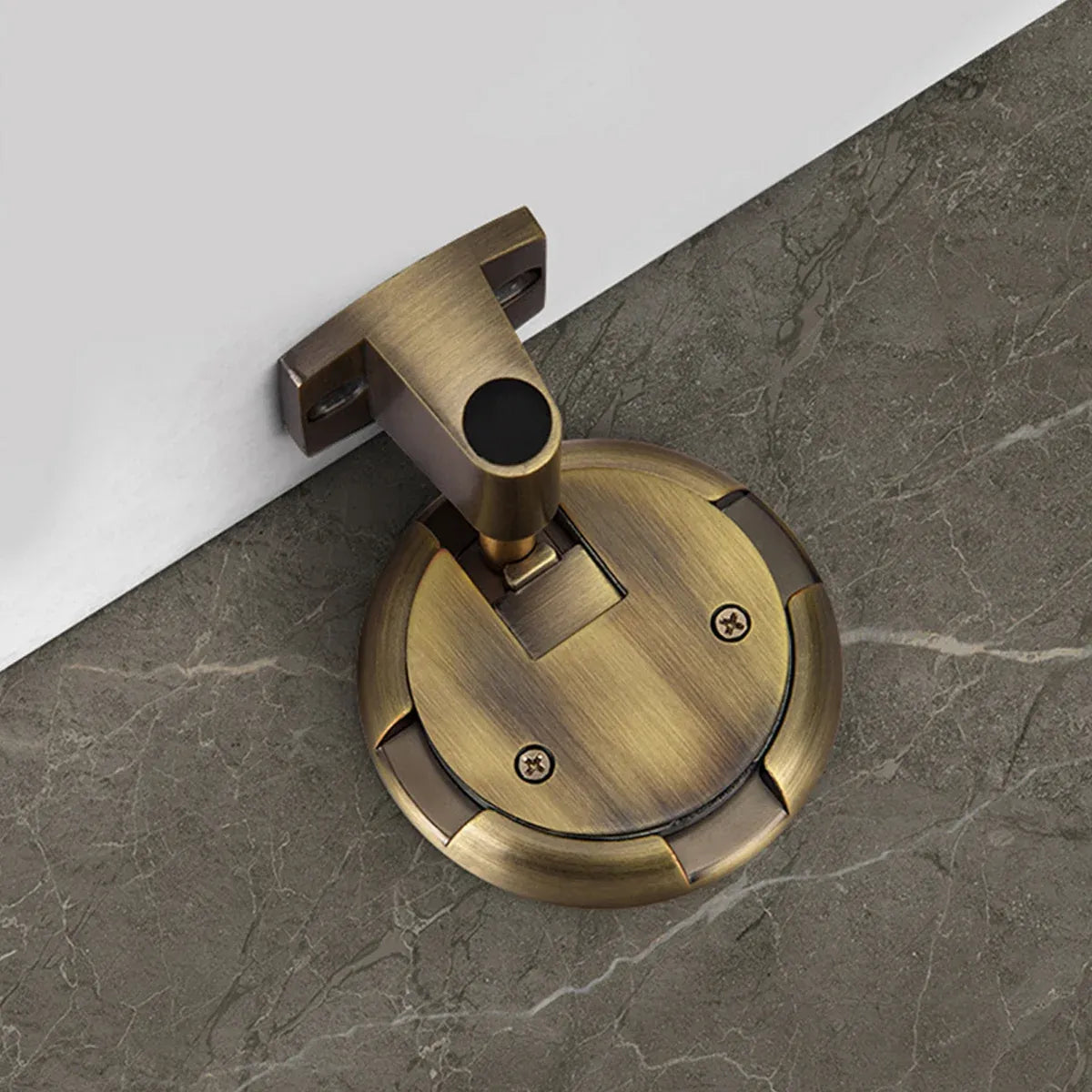Push Lock Door Stop Floor Mounted Mechanical Door Holder Zinc Alloy - Brushed Silver