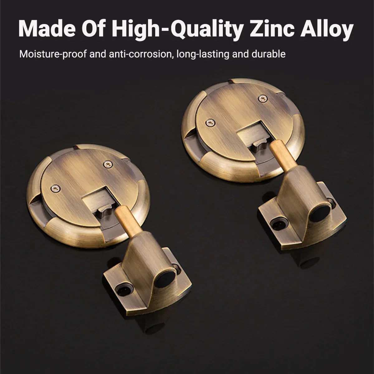 Push Lock Door Stop Floor Mounted Mechanical Door Holder Zinc Alloy - Brushed Silver