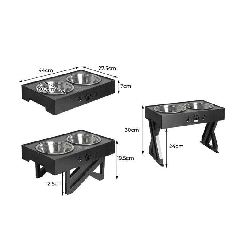 Elevated Pet Feeder Food Water Double Bowl Adjustable Height Raised Stand
