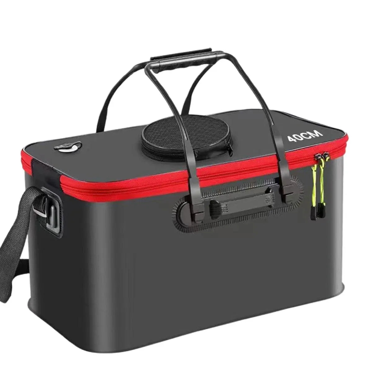 Portable Folding EVA Fishing Bucket Multi Use Live Fish Container with Strap - Black-40cm