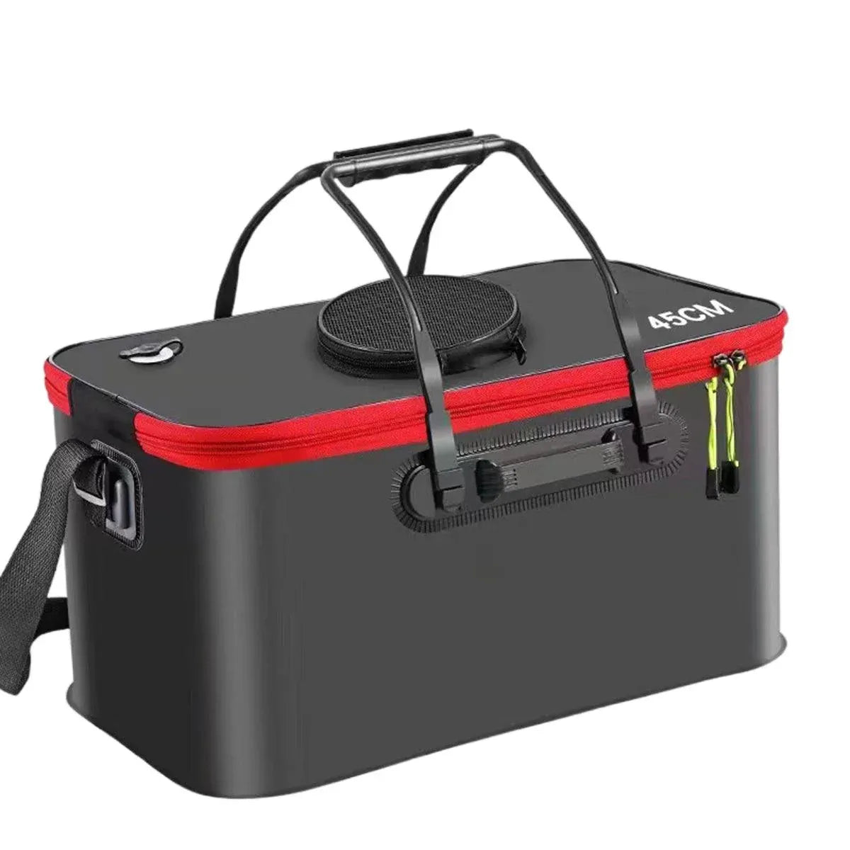 Portable Folding EVA Fishing Bucket Multi Use Live Fish Container with Strap - Black-45cm