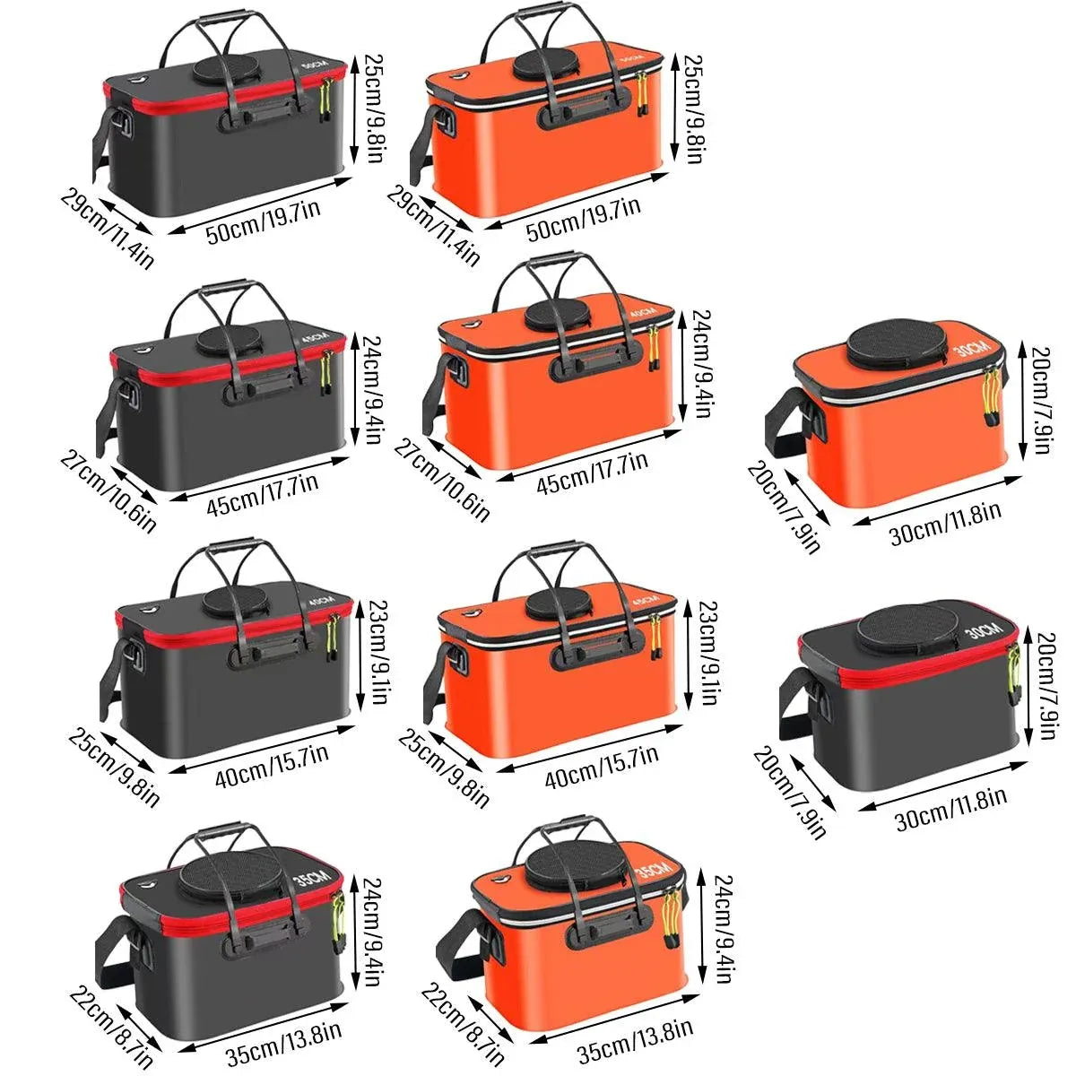 Portable Folding EVA Fishing Bucket Multi Use Live Fish Container with Strap - Orange-45cm