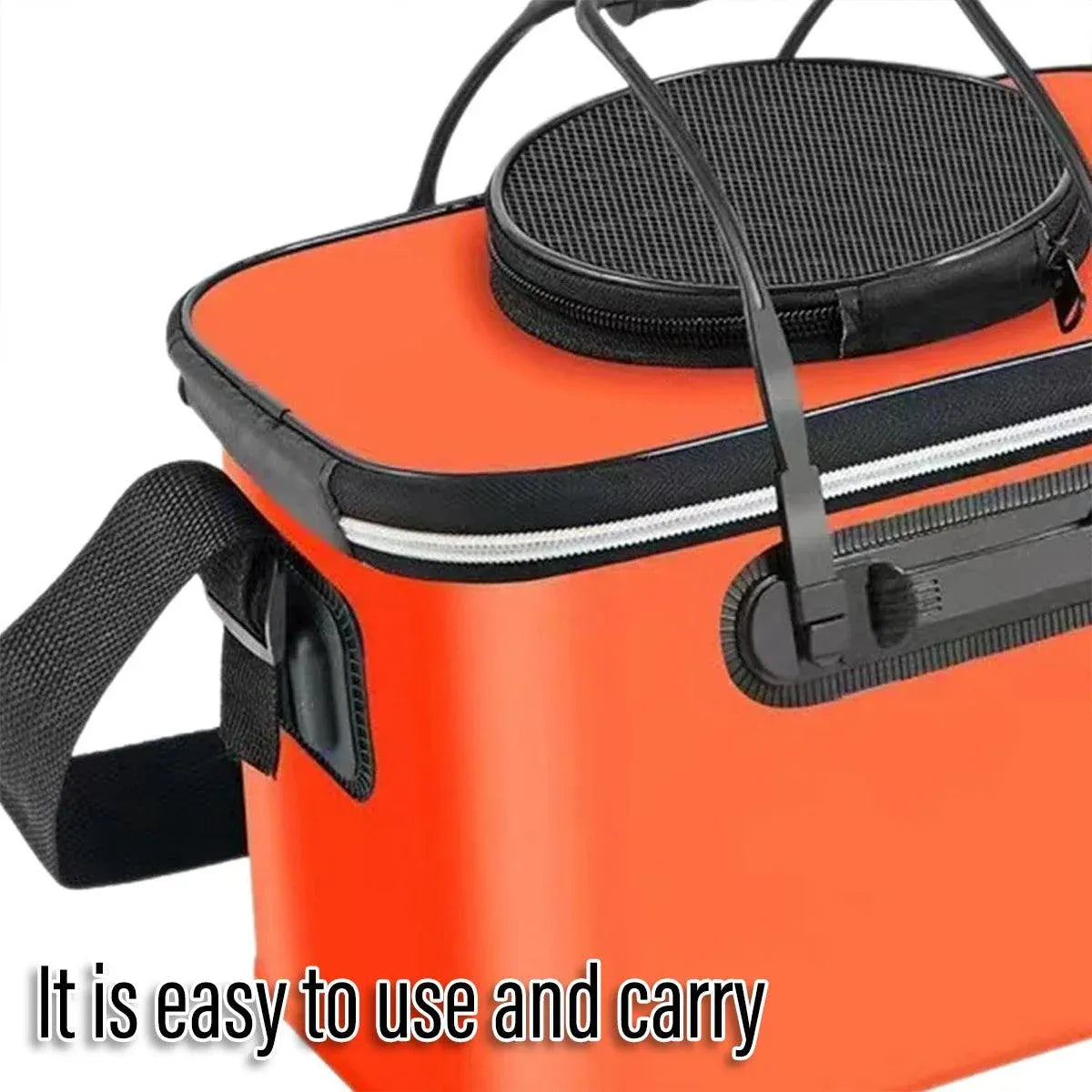 Portable Folding EVA Fishing Bucket Multi Use Live Fish Container with Strap - Orange-45cm