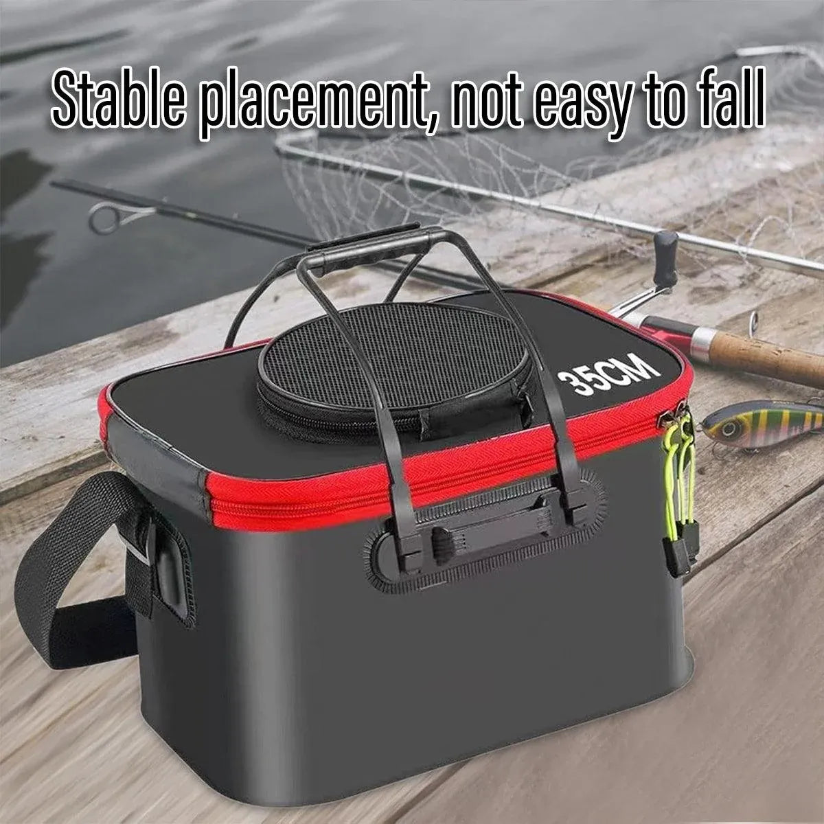 Portable Folding EVA Fishing Bucket Multi Use Live Fish Container with Strap - Orange-50cm