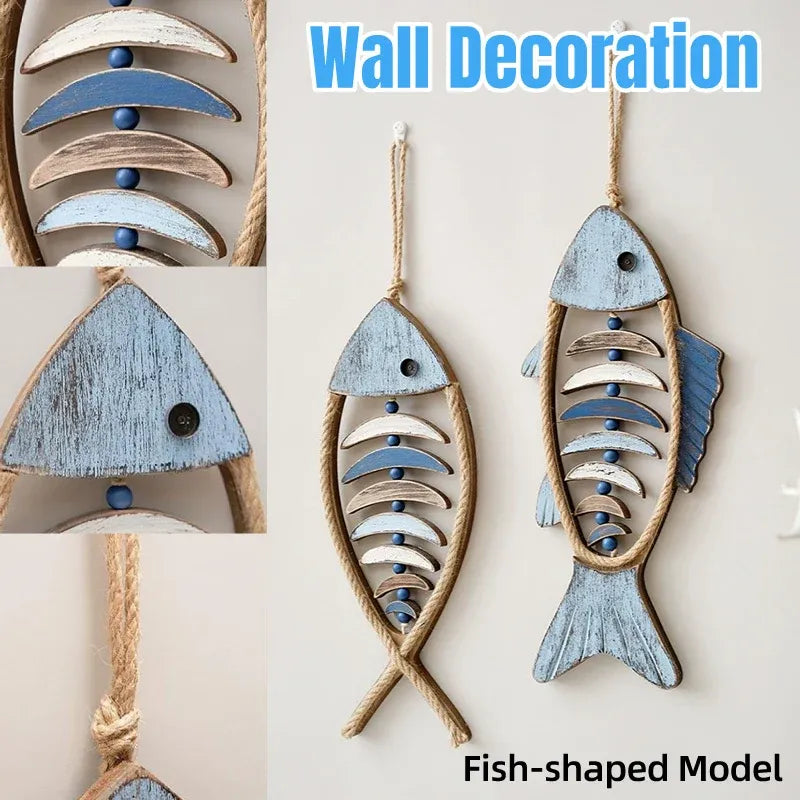 Fish Shaped Wall Hanging Decor Small Nautical Style Home Decoration Art Ornament - Head and tail fish bones