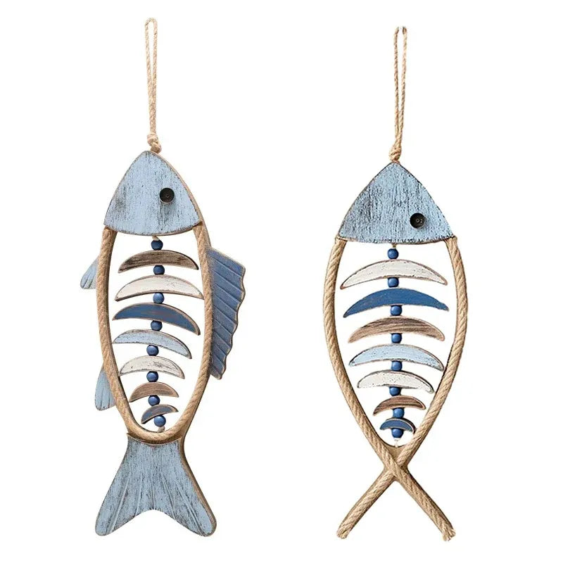 Fish Shaped Wall Hanging Decor Small Nautical Style Home Decoration Art Ornament - Head and tail fish bones