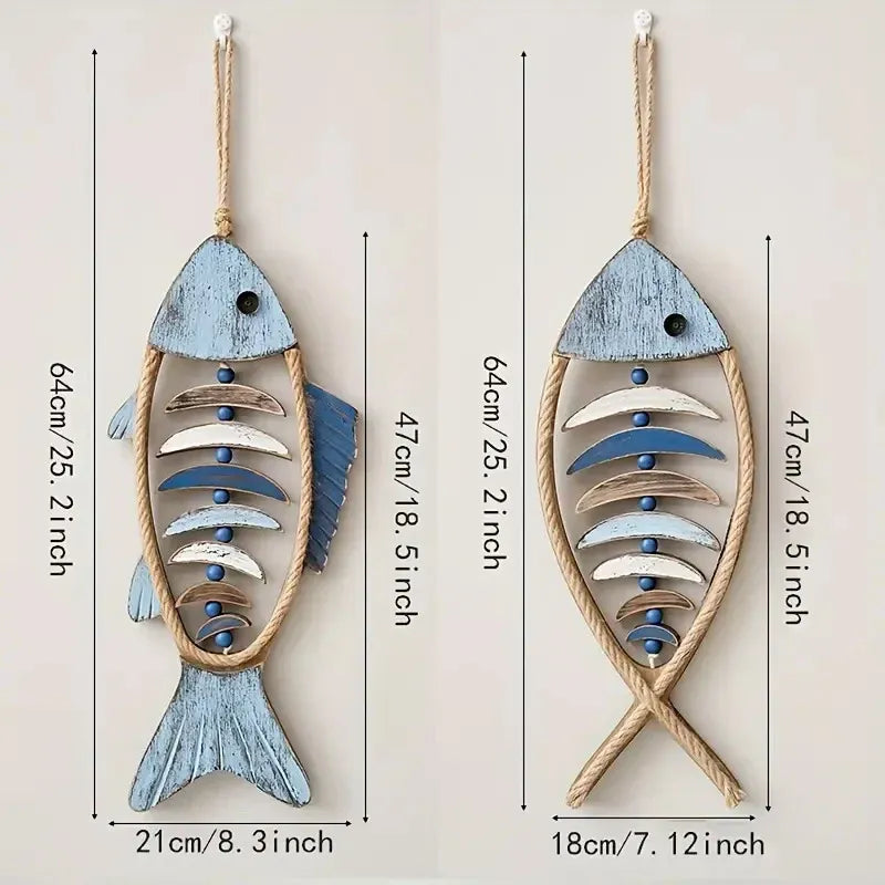 Fish Shaped Wall Hanging Decor Small Nautical Style Home Decoration Art Ornament - Head and tail fish bones